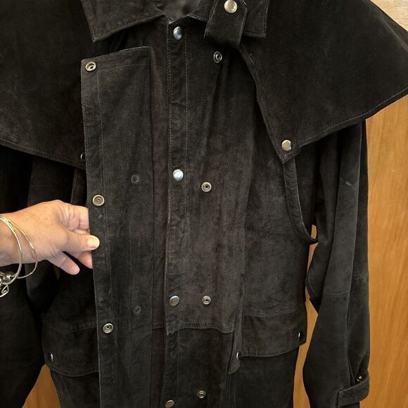 Adventure Bound Originals Duster Outback Trench Coat XL Black Suede Snaps Lined - Picture 15 of 16
